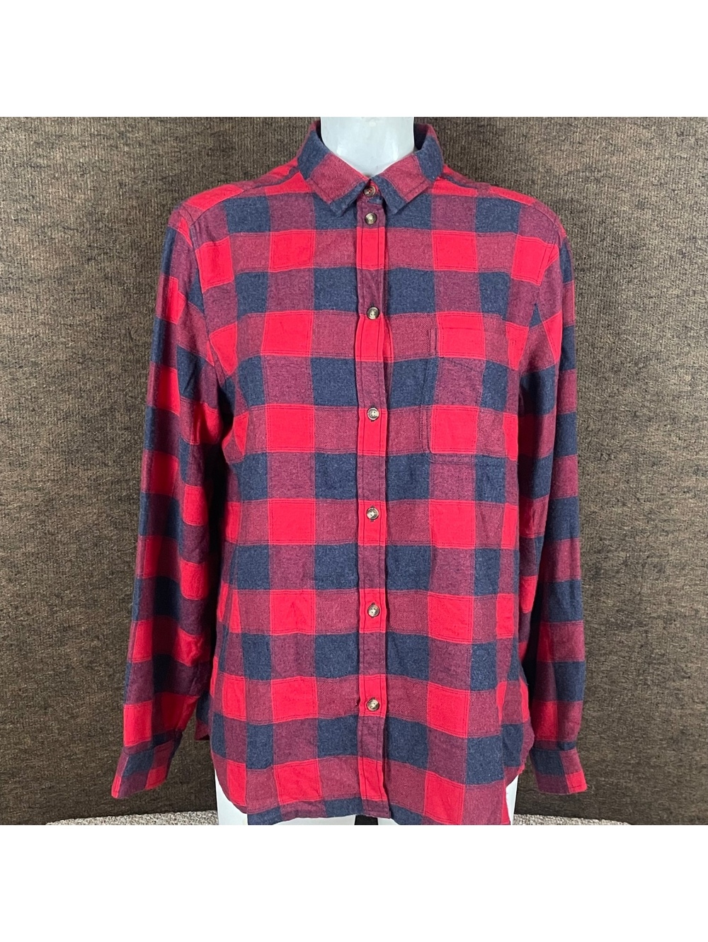 American Eagle Flannel Shirt Large Boyfriend Fit Red Buffalo Plaid 271